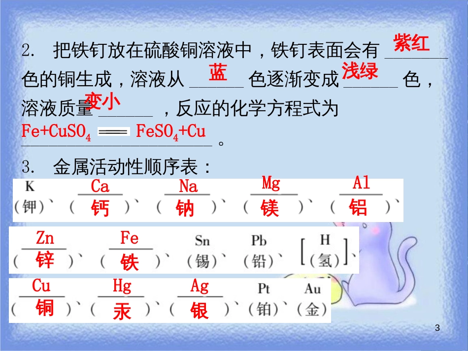 九年级化学下册 第八单元 金属和金属材料 课题2 金属的化学性质 课时2 金属活动性顺序（内文）课件 （新版）新人教版_第3页