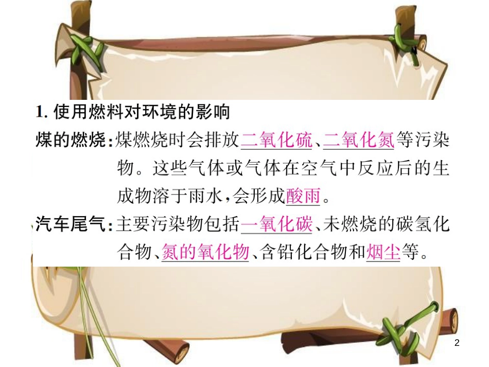 （河南专版）九年级化学上册 第七单元 燃料及其利用 课题2 第2课时 使用燃料对环境的影响（增分课练）习题课件 （新版）新人教版_第2页