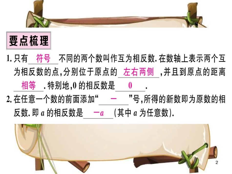 （湖北专版）七年级数学上册 第一章 有理数 1.2 有理数 1.2.3 相反数习题课件 （新版）新人教版_第2页