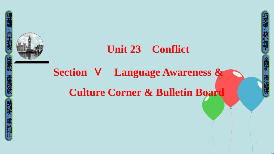 高中英语 Unit 23 Conflict Section Ⅴ Language Awareness & Culture Corner & Bulletin Board课件 北师大版选修8_第1页