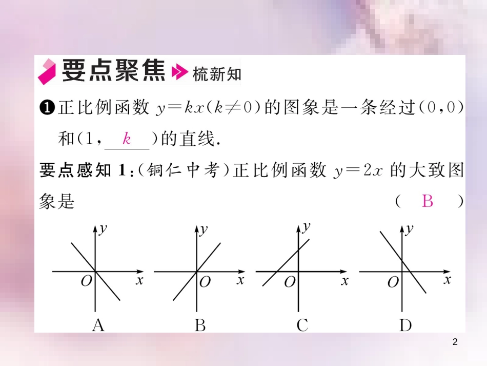 八年级数学上册 第4章 一次函数 4.3 一次函数的图象 第1课时 正比例函数的图象和性质作业课件 （新版）北师大版_第2页