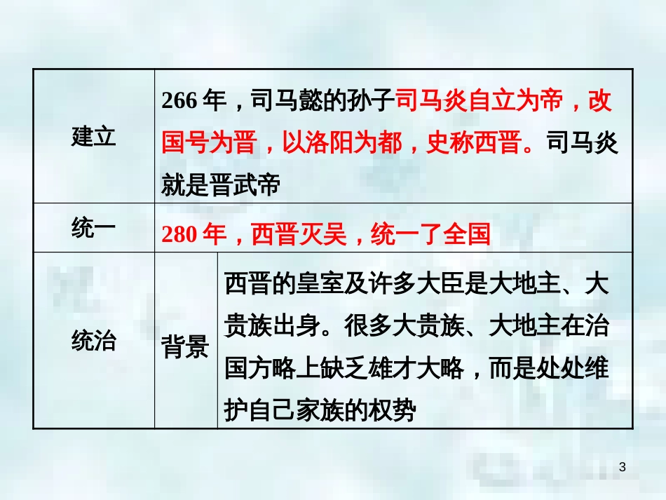 七年级历史上册 第四单元 三国两晋南北朝时期 政权分立与民族融合 第十七课 西晋的短暂统一和各民族的内迁教学优质课件 新人教版_第3页