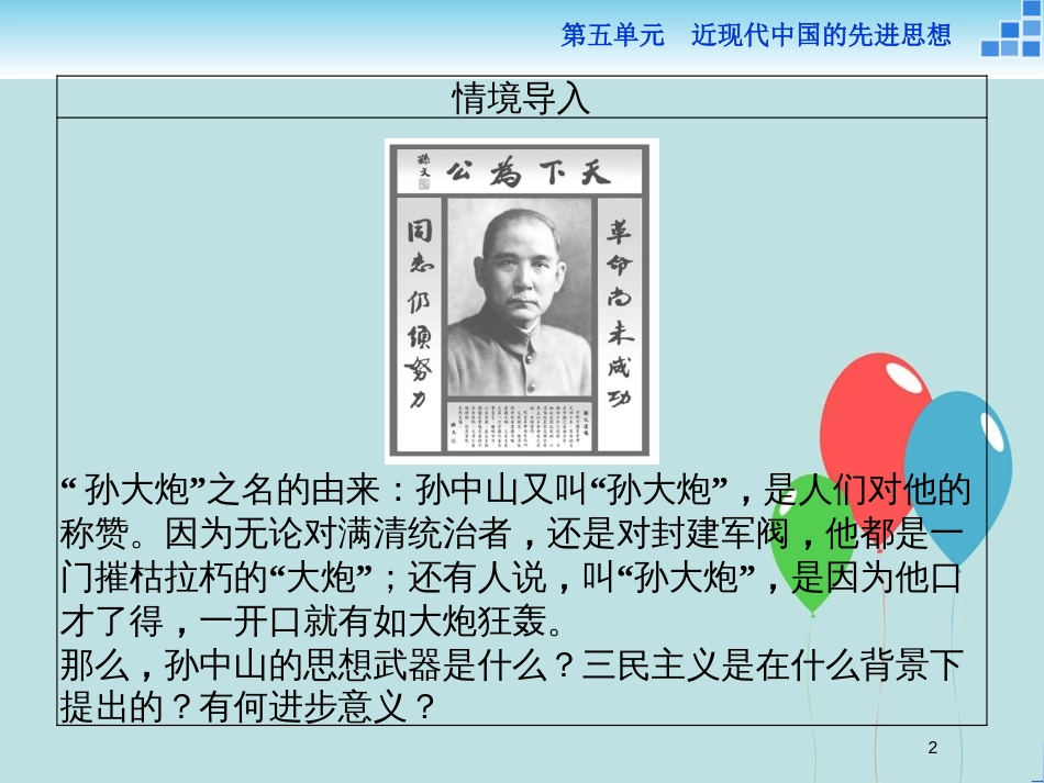 2017-2018学年高中历史 第五单元 近现代中国的先进思想 第22课 孙中山的民主追求课件 岳麓版必修3_第2页
