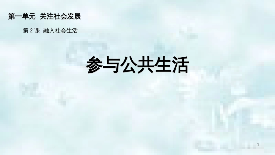 九年级道德与法治上册 第一单元 关注社会发展 第2课 融入社会生活 第1框 参与公共生活优质课件 苏教版_第1页