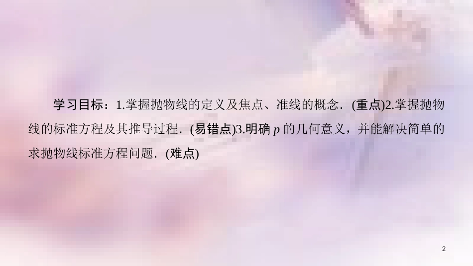 高中数学 第二章 圆锥曲线与方程 2.4 抛物线 2.4.1 抛物线及其标准方程课件 新人教A版选修2-1_第2页