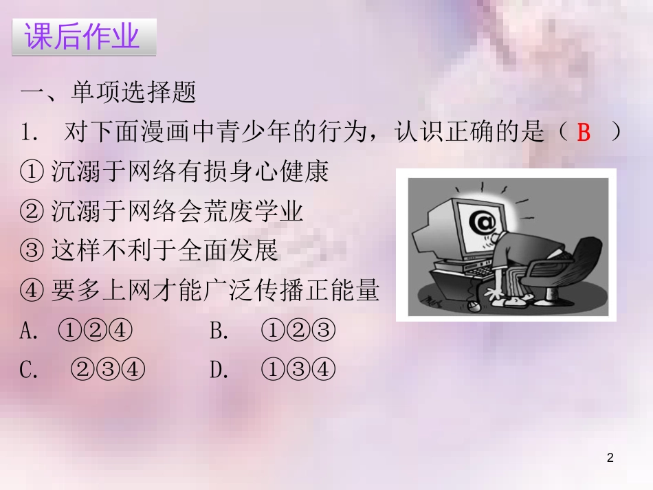 八年级道德与法治上册 第一单元 走进社会生活 第二课 网络生活新空间 第二框 合理利用网络习题课件 新人教版_第2页
