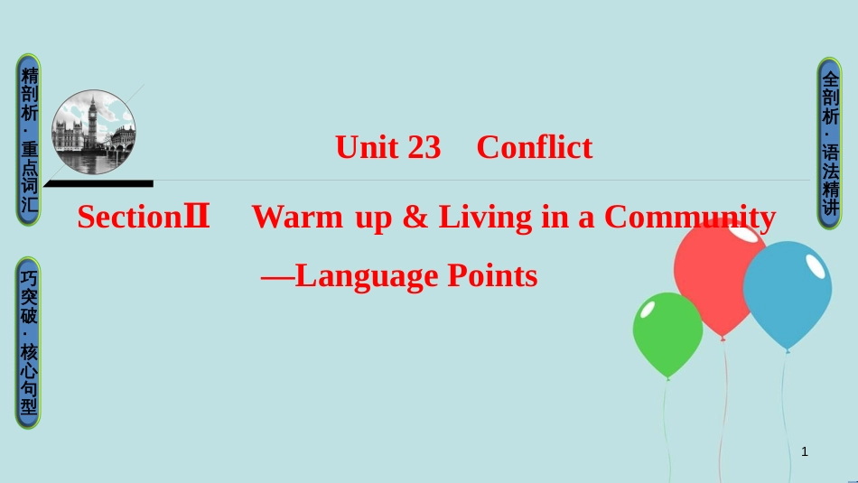 高中英语 Unit 23 Conflict Section Ⅱ Warm-up & Living in a Community—Language Points课件 北师大版选修8_第1页