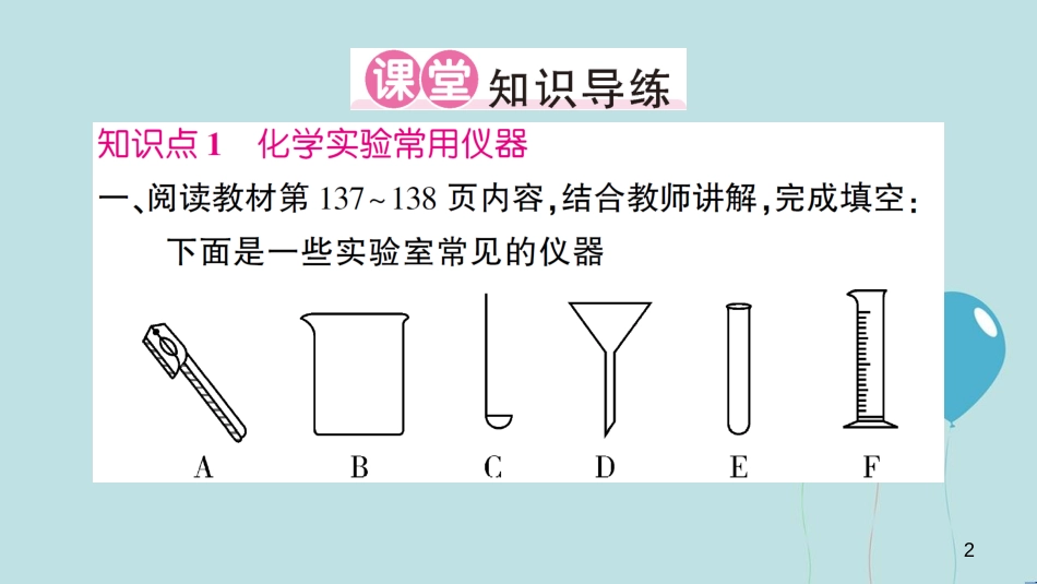 （遵义专版）九年级化学全册 第1章 开启化学之门 第3节 怎样学习和研究化学 第1课时 化学实验基本操作作业课件 沪教版_第2页