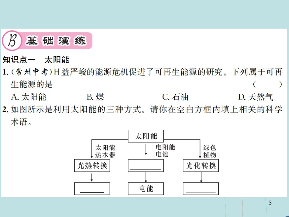 （遵义专版）九年级化学全册 第9章 化学与社会发展 第1节 能源的综合利用 第2课时 太阳能、化学电池及氢能课件 沪教版_第3页