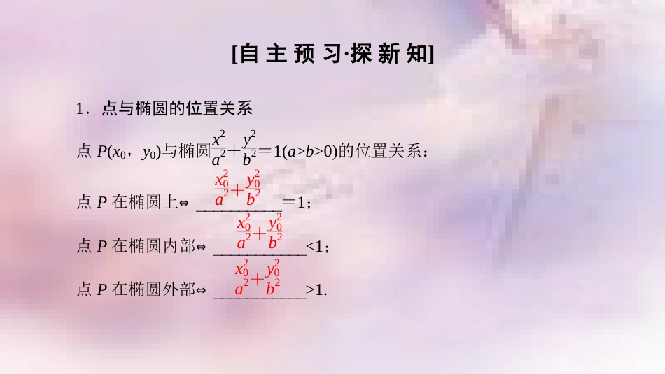 高中数学 第二章 圆锥曲线与方程 2.1 椭圆 2.1.2 第2课时 椭圆的标准方程及性质的应用课件 新人教A版选修1-1_第3页