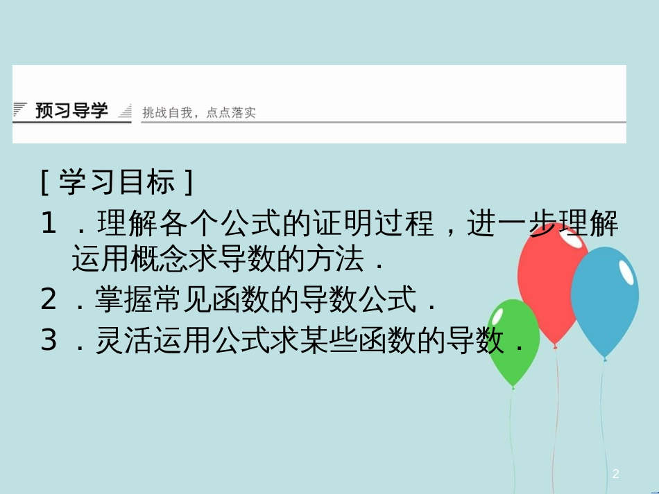 高中数学 第4章 导数及其应用 4.2 导数的运算 4.2.1 几个幂函数的导数 4.2.2 一些初等函数的导数表课堂讲义配套课件 湘教版选修2-2_第2页