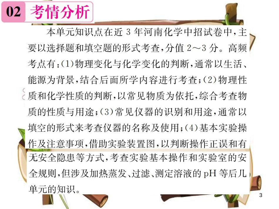 （河南专版）九年级化学上册 第一单元 走进化学世界单元复习（一）走进化学世界（增分课练）习题课件 （新版）新人教版_第3页