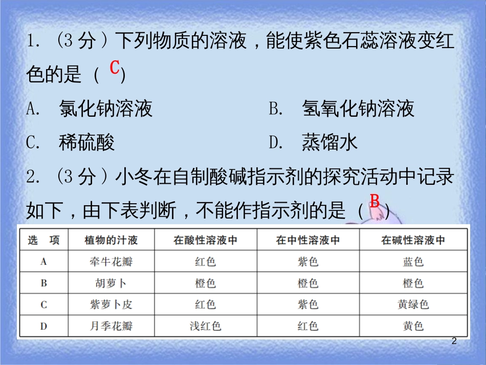 九年级化学下册 第十单元 酸和碱 课题1 常见的酸和碱 课时1 酸与碱的认识（小测本）课件 （新版）新人教版_第2页