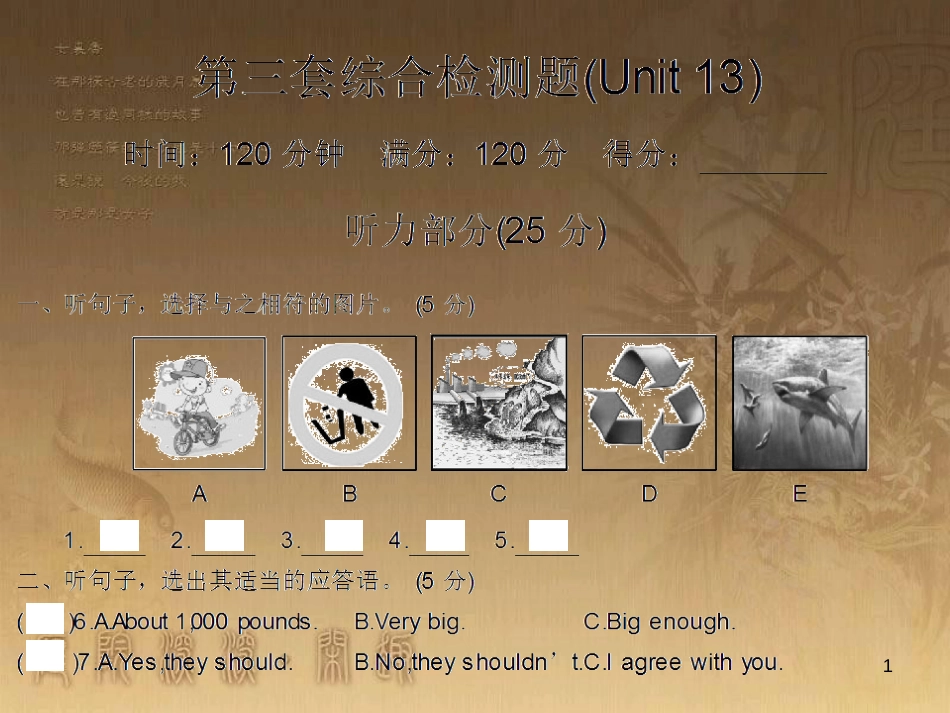 九年级英语全册 随堂特训 Unit 13 We’re trying to save the earth综合检测题课件 （新版）人教新目标版_第1页