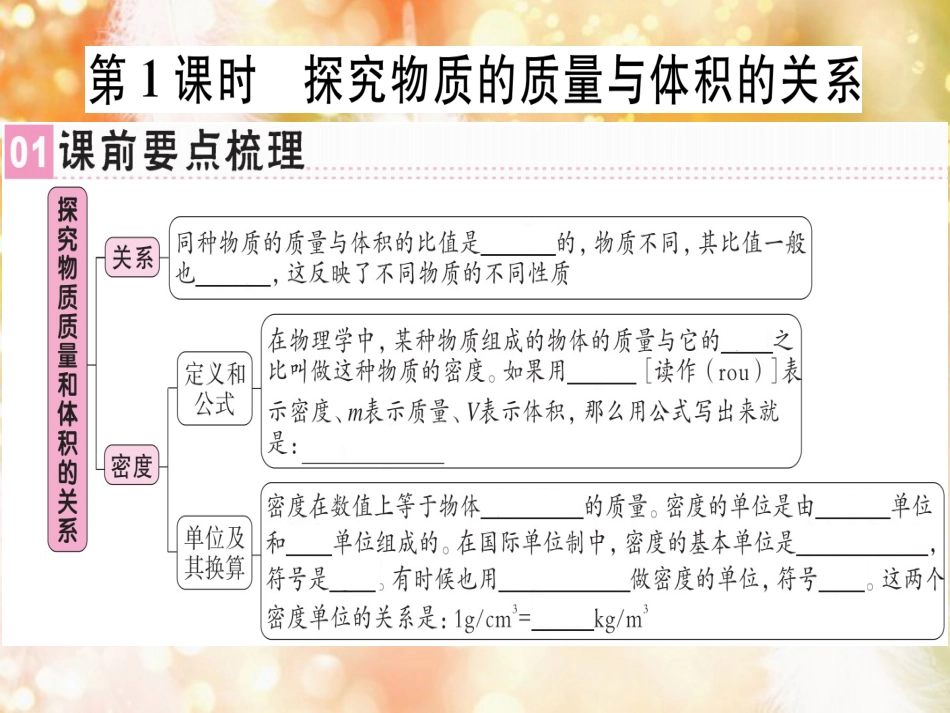 八年级物理上册 第六章 第2节 密度（第1课时 探究物质的质量与体积的关系）习题课件 （新版）新人教版_第1页