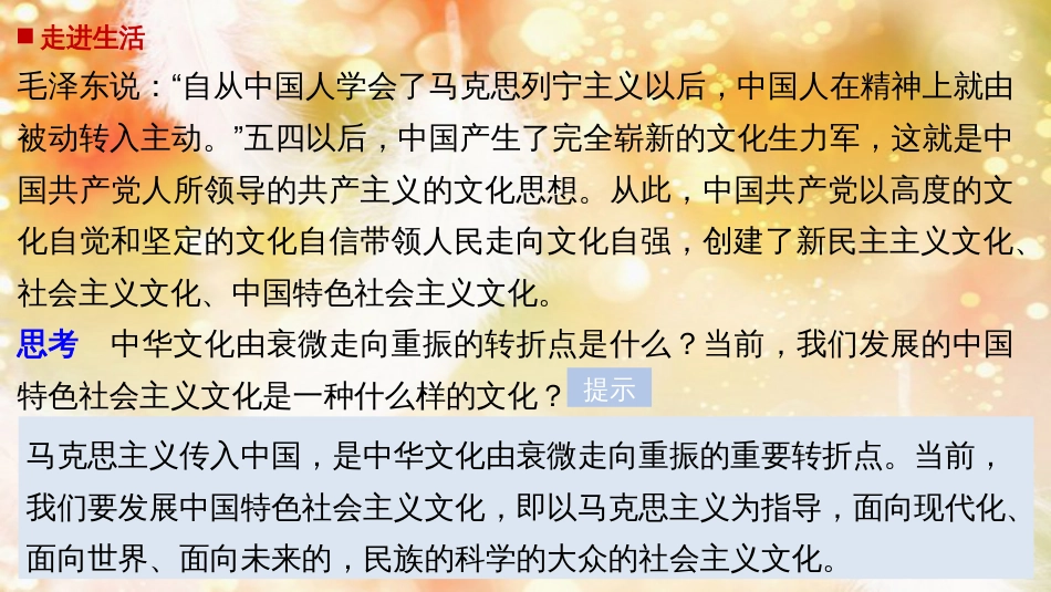 高中政治 第四单元 发展中国特色社会主义文化 第九课 建设社会主义文化强国 1 走中国特色社会主义文化发展道路课件 新人教版必修3_第2页