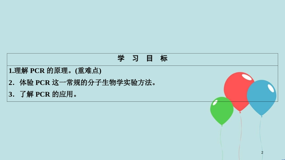 2017-2018学年高中生物 专题5 DNA和蛋白质技术 课题2 多聚酶链式反应扩增DNA片段课件 新人教版选修1_第2页