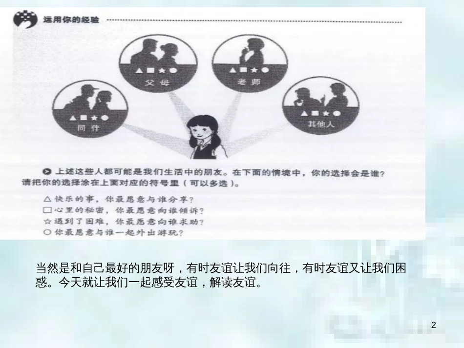 七年级道德与法治上册 第二单元 友谊的天空 第四课 友谊与成长同行 第1框和朋友在一起优质课件 新人教版_第2页