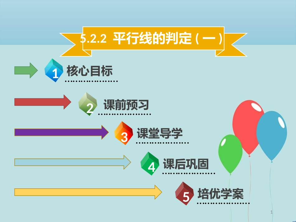 【名师导学】七年级数学下册 第五章 相交线与平行线 5.2.2 平行线的判定（一）课件 （新版）新人教版_第1页