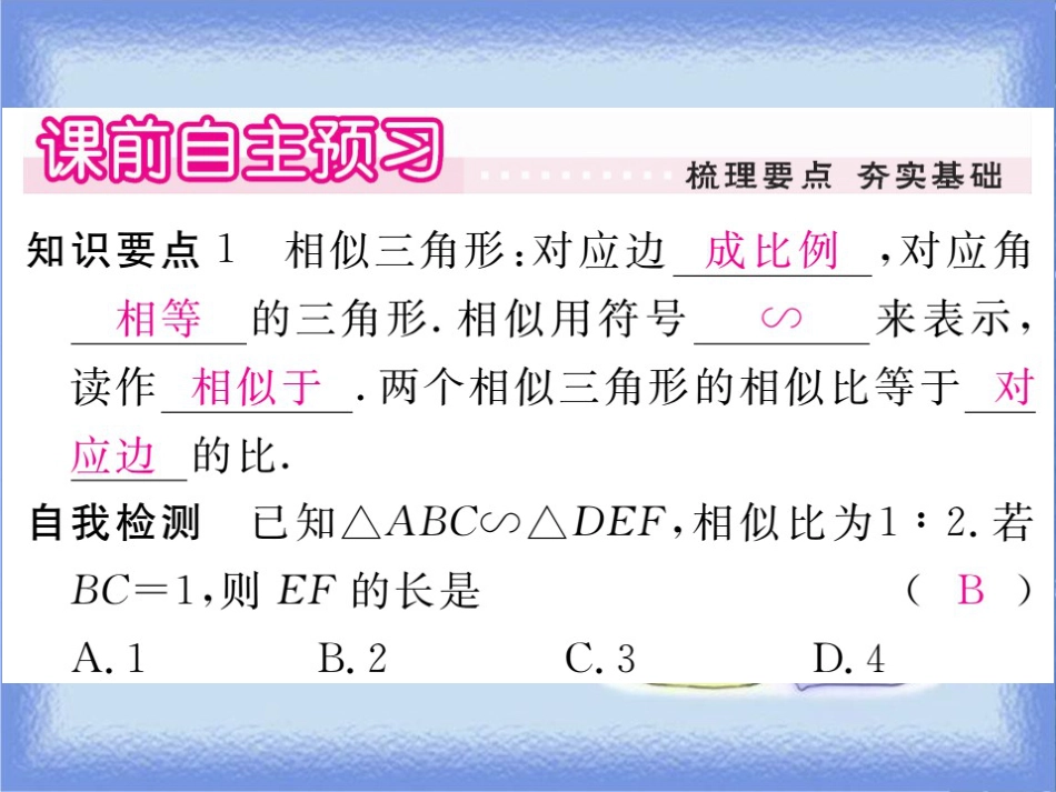 九年级数学上册 第23章 图形的相似 23.3 相似三角形 23.3.1 相似三角形习题讲评课件 （新版）华东师大版_第2页