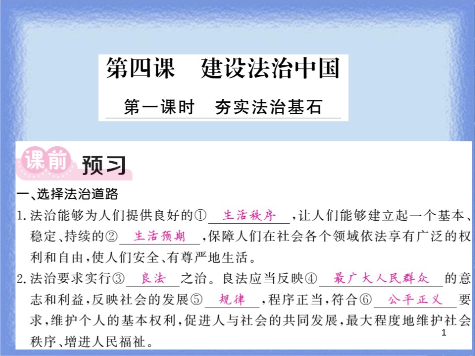 九年级道德与法治上册 第二单元 民主与法治 第四课 建设法治中国 第1框 参与民主生活习题课件 新人教版_第1页