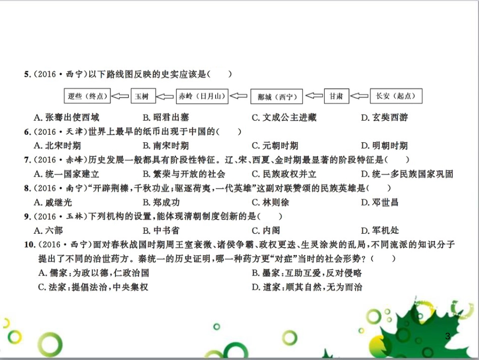 中考历史总复习 模块一 中国古代史 第一单元 中华文明的起源、国家的产生和社会的发展课时提升课件 (83)_第3页