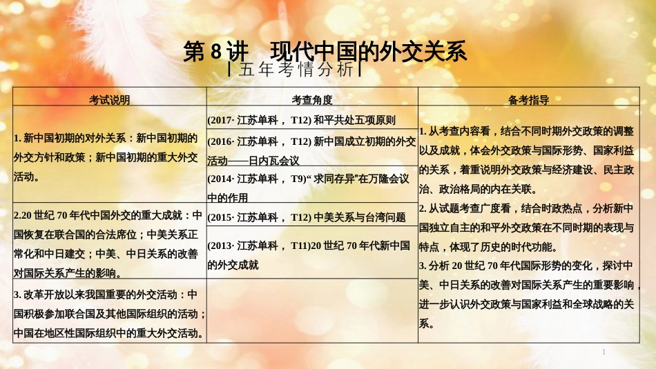 高考历史一轮复习 专题三  现代中国的政治建设、祖国统一与对外关系 第8讲 现代中国的外交关系课件 人民版_第1页