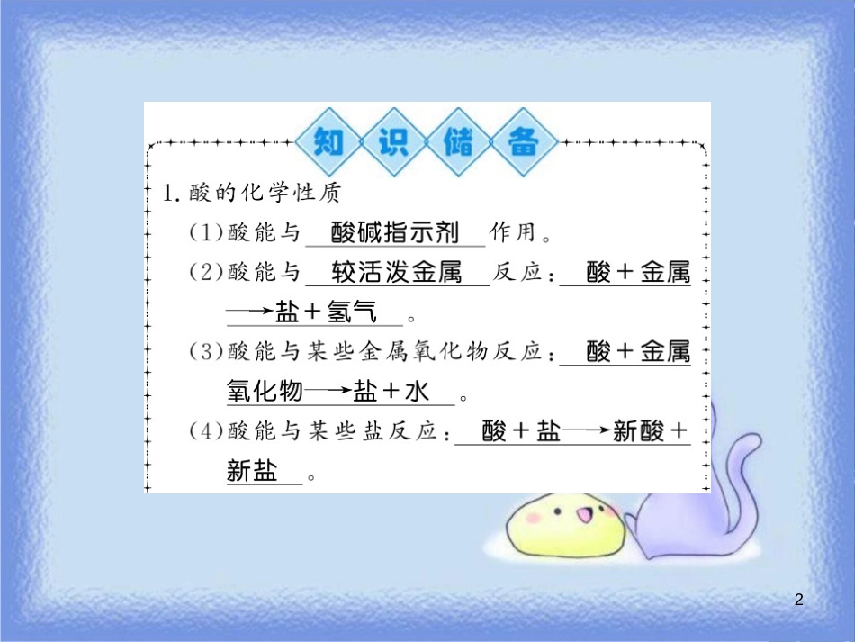 九年级化学下册 第7章 应用广泛的酸、碱、盐 第2节 常见的酸和碱（第2课时）常见酸的化学性质习题课件 沪教版_第2页