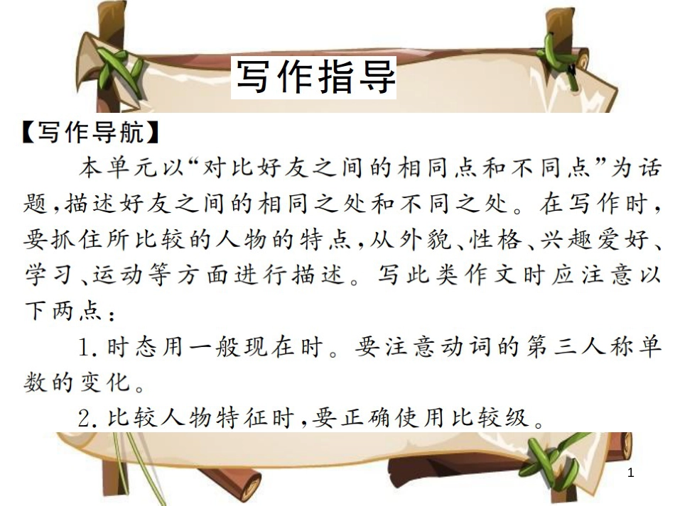 （河南专用）八年级英语上册 Unit 3 I’m more outgoing than my sister写作小专题习题课件 （新版）人教新目标版_第1页