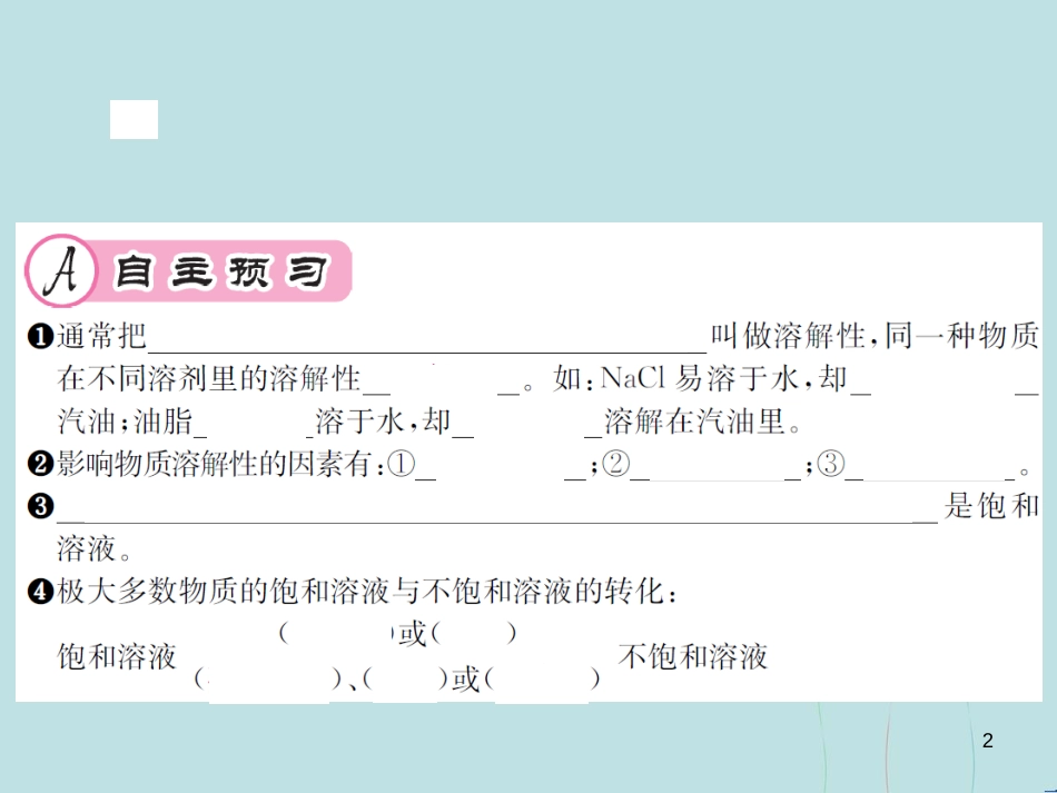 （遵义专版）九年级化学全册 第6章 溶解现象 6.3 物质的溶解性 第1课时 影响物质溶解性的因素课件 沪教版_第2页