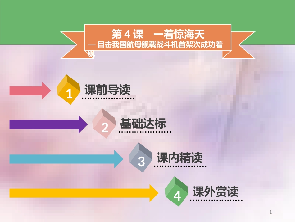 八年级语文上册 第一单元 第4课 一着惊海天 ——目击我国航母舰载战斗机首架次成功着舰习题课件 新人教版_第1页