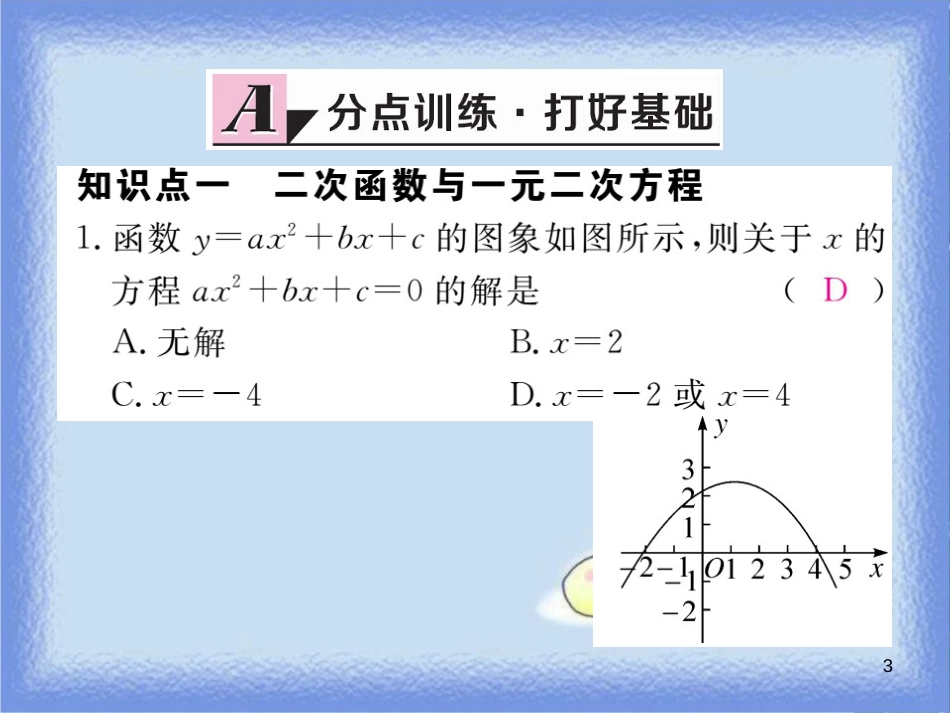 九年级数学下册 第26章 二次根式 26.3 实践与探索 第3课时 二次函数与一元二次方程的联系练习课件 （新版）华东师大版_第3页