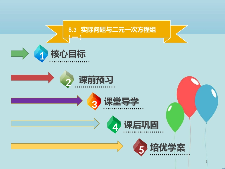 【名师导学】七年级数学下册 第八章 二元一次方程组 8.3 实际问题与二元一次方程组（一）课件 （新版）新人教版_第1页