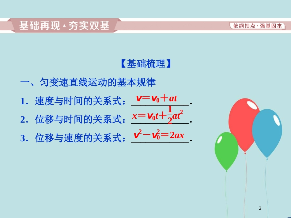 （浙江专版）高考物理一轮复习 第1章 运动的描述匀变速直线运动的研究 4 第二节 匀变速直线运动的规律及应用课件 新人教版_第2页