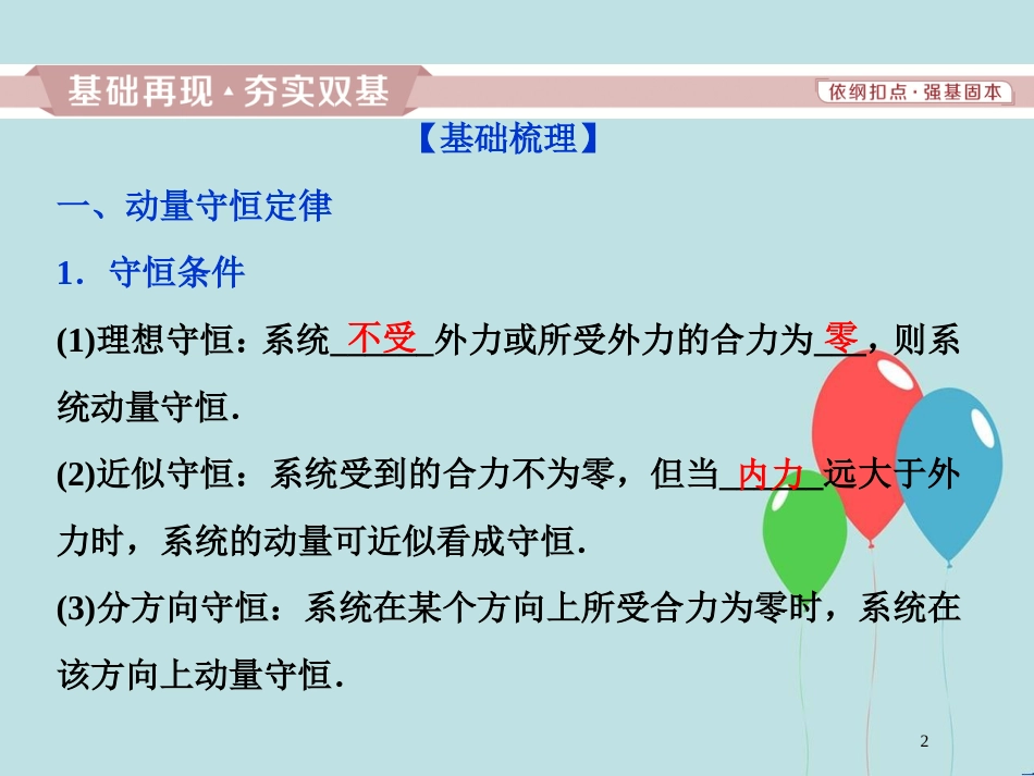（浙江专版）高考物理一轮复习 第13章 动量守恒定律近代物理 2 第二节 动量守恒定律 碰撞 爆炸 反冲课件 新人教版_第2页