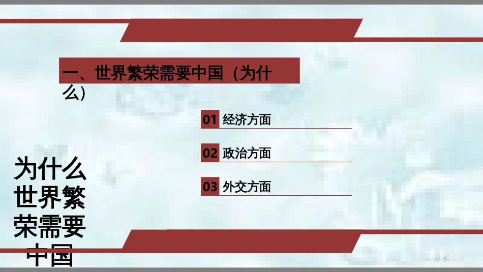 九年级道德与法治上册 第一单元 世界在我心中 第二节中国与世界 第一框世界繁荣需要中国界优质课件 湘教版_第2页