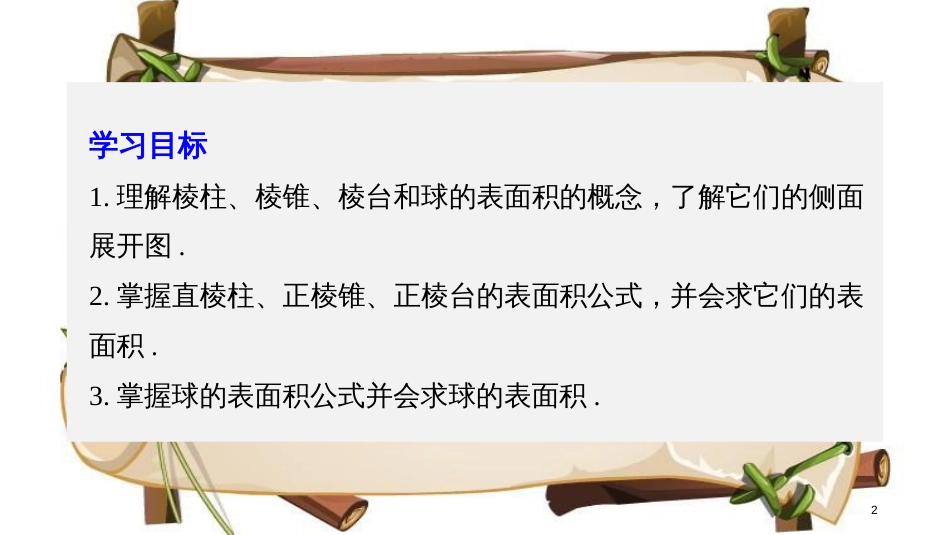 （鲁京辽）高中数学 第一章 立体几何初步 1.1.6 棱柱、棱锥、棱台和球的表面积课件 新人教B版必修2_第2页