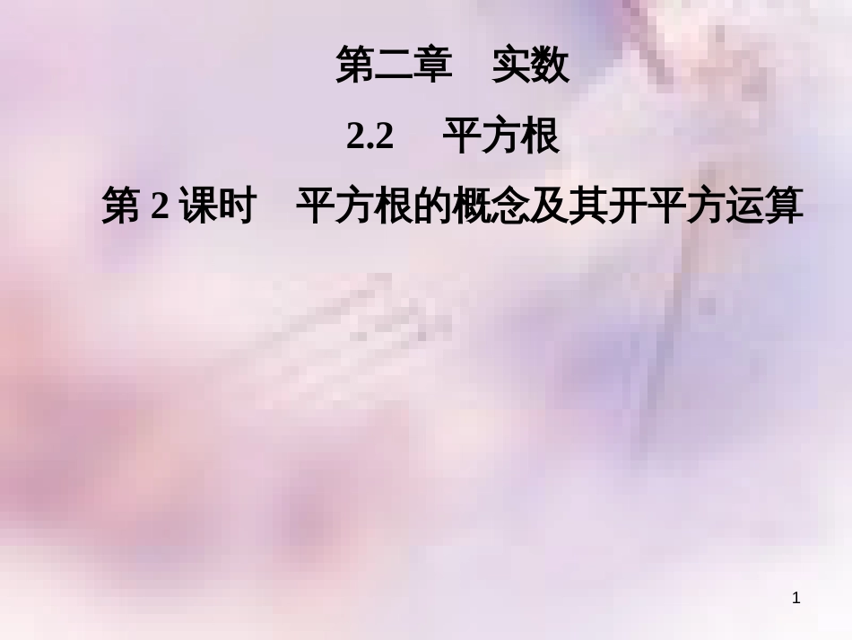 八年级数学上册 第二章 实数 2.2 平方根 第2课时 平方根的概念及其开平方运算导学课件 （新版）北师大版_第1页