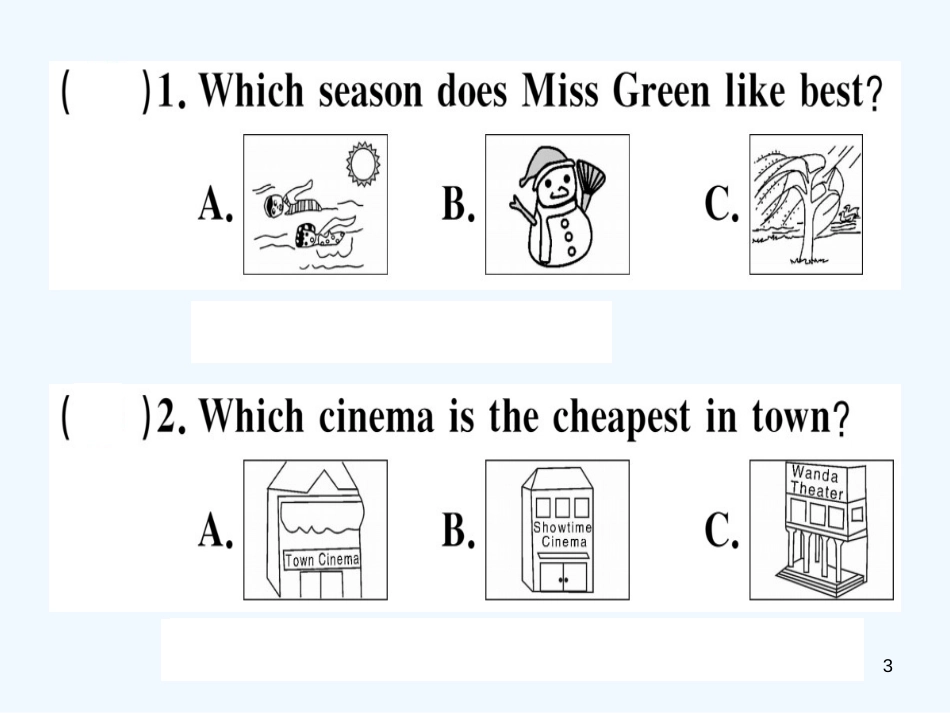 八年级英语上册 Unit 4 What’s the best movie theater仿真模拟卷习题课件 （新版）人教新目标版_第3页