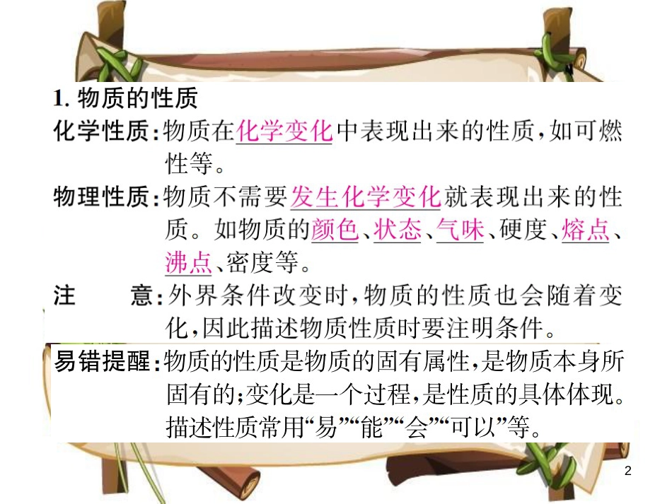 （河南专版）九年级化学上册 第一单元 走进化学世界 课题1 第2课时 化学性质和物理性质（增分课练）习题课件 （新版）新人教版_第2页