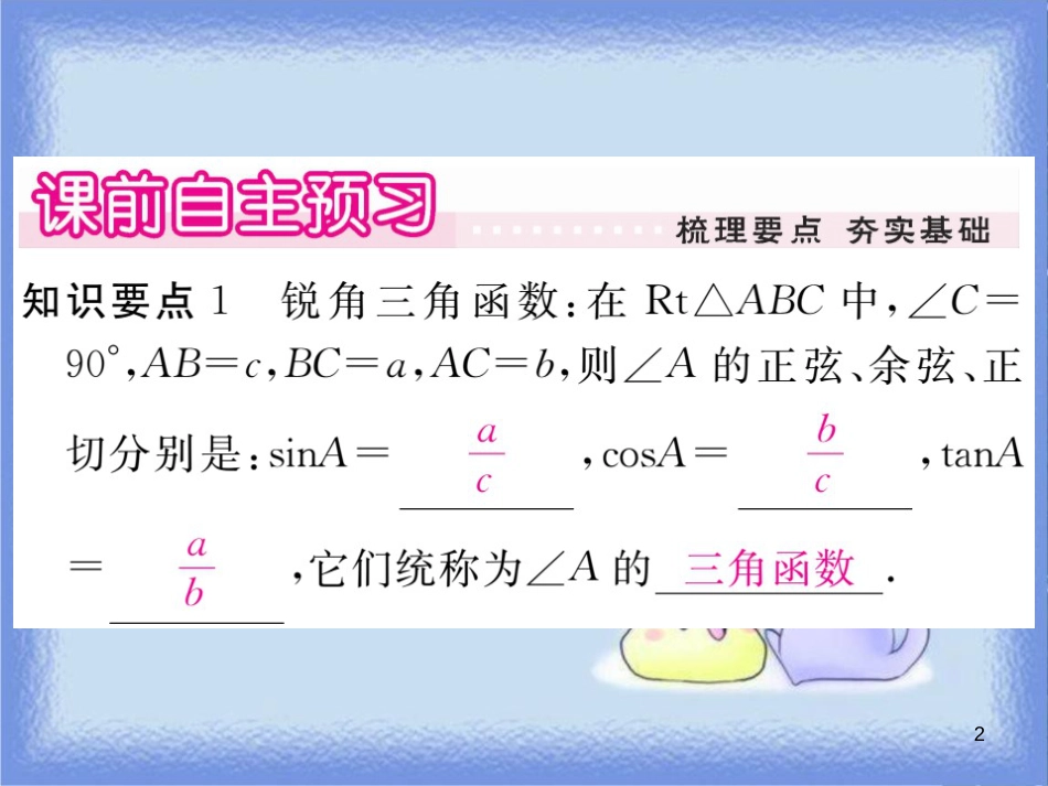 九年级数学上册 第24章 解直角三角形 24.3 锐角三角函数 24.3.1 锐角三角函数 第1课时 锐角三角函数习题讲评课件 （新版）华东师大版_第2页