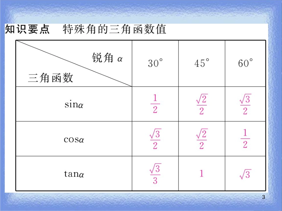 九年级数学上册 第24章 解直角三角形 24.3 锐角三角函数 24.3.1 锐角三角函数 第2课时 特殊角的锐角三角函数值习题讲评课件 （新版）华东师大版_第3页