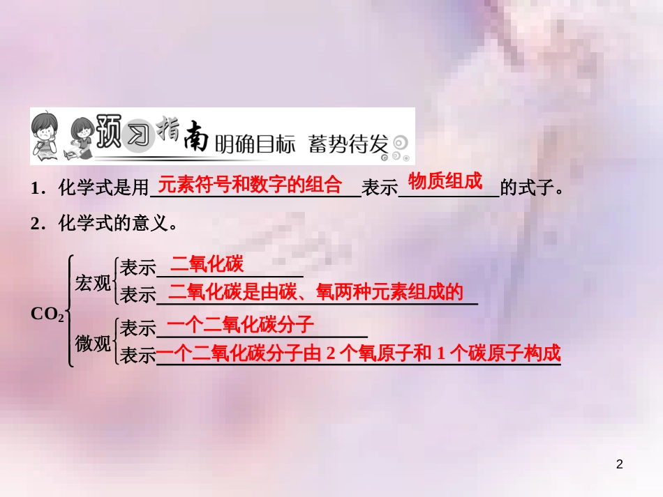 九年级化学上册 第4单元 自然界的水 课题4 化学式与化合价 第1课时 化学式作业课件 （新版）新人教版_第2页