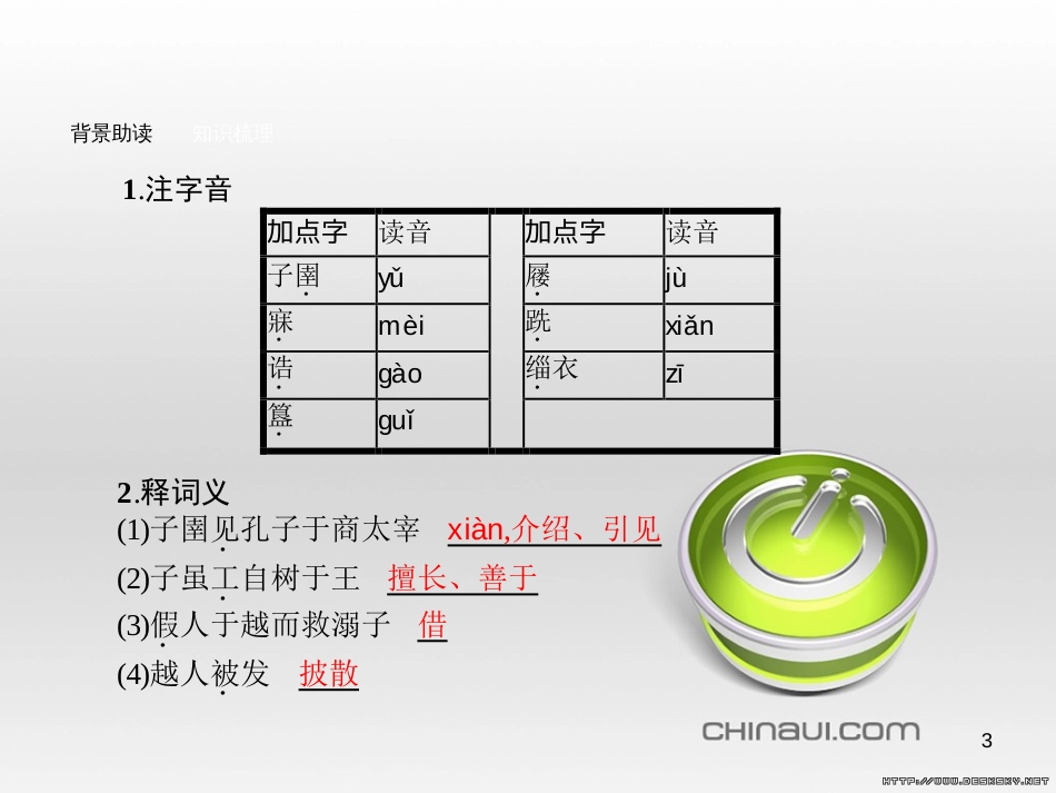 高中语文 第七单元《韩非子》选读 2 子圉见孔子于商太宰课件 新人教版选修《先秦诸子选读》 (1)_第3页