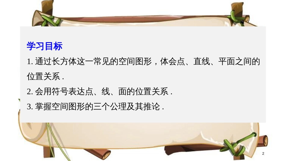 （渝皖琼）高中数学 第一章 立体几何初步 4.1 空间图形基本关系的认识 4.2 空间图形的公理(一)课件 北师大版必修2_第2页