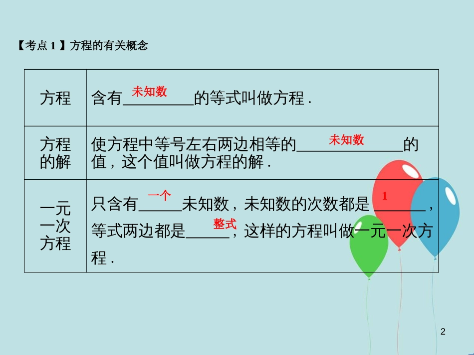 中考数学总复习 第二部分 统计与概率 第2单元 方程（组）与不等式（组）第7课时 一元一次方程课件 新人教版_第2页