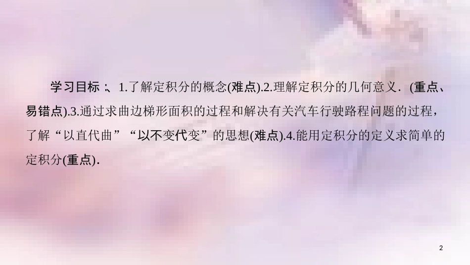 高中数学 第一章 导数及其应用 1.5 定积分的概念 1.5.1 曲边梯形的面积 1.5.2 汽车行驶的路程 1.5.3 定积分的概念课件 新人教A版选修2-2_第2页