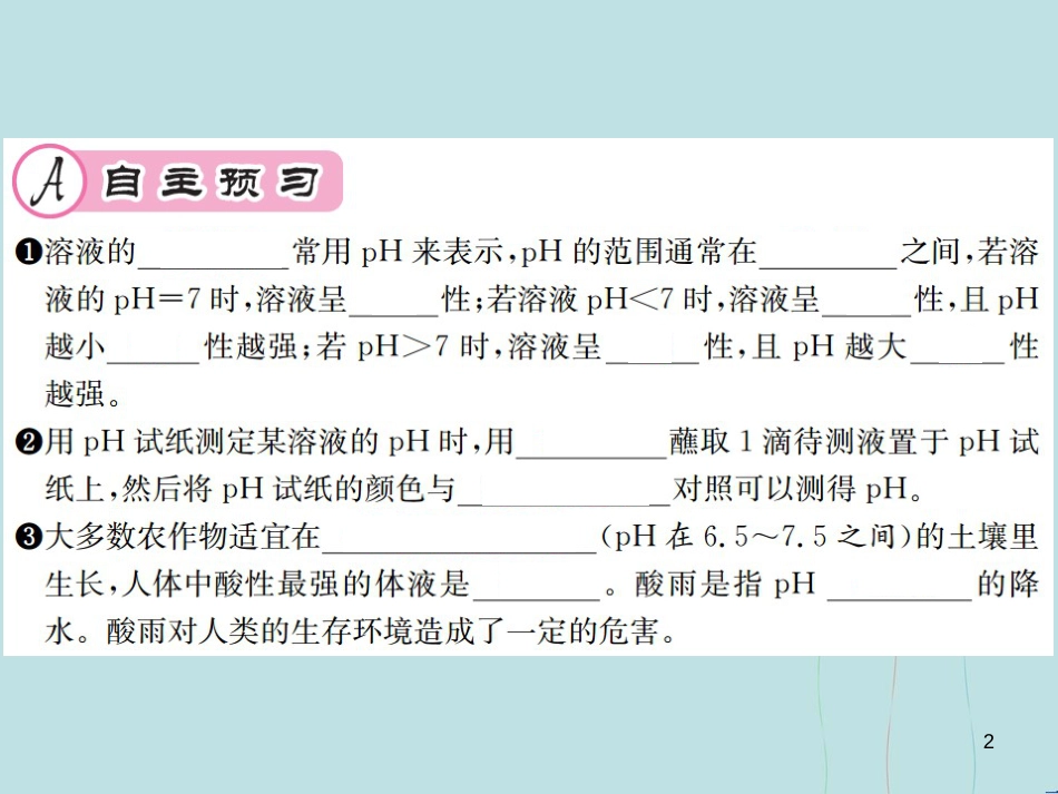 （遵义专版）九年级化学全册 第7章 应用广泛的酸、碱、盐 7.1 溶液的酸碱性 第2课时 溶液的pH课件 沪教版_第2页