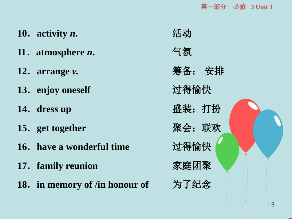 （浙江专版）高考英语一轮复习 第一部分 基础考点聚焦 Unit 1 Festivals around the world课件 新人教版必修3_第3页