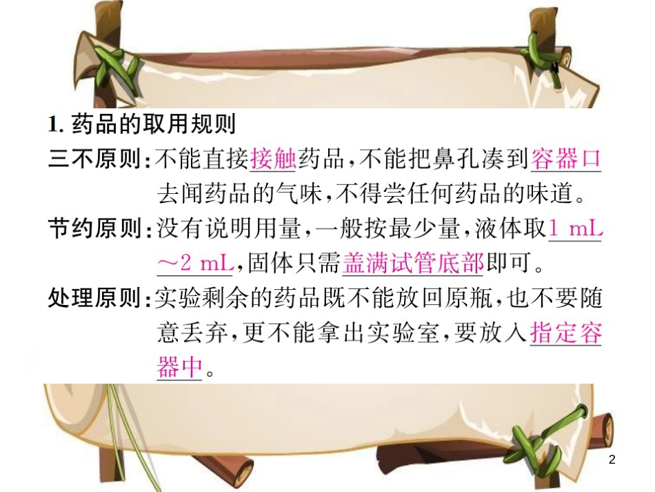 （河南专版）九年级化学上册 第一单元 走进化学世界 课题3 第1课时 常用仪器 药品的取用（增分课练）习题课件 （新版）新人教版_第2页